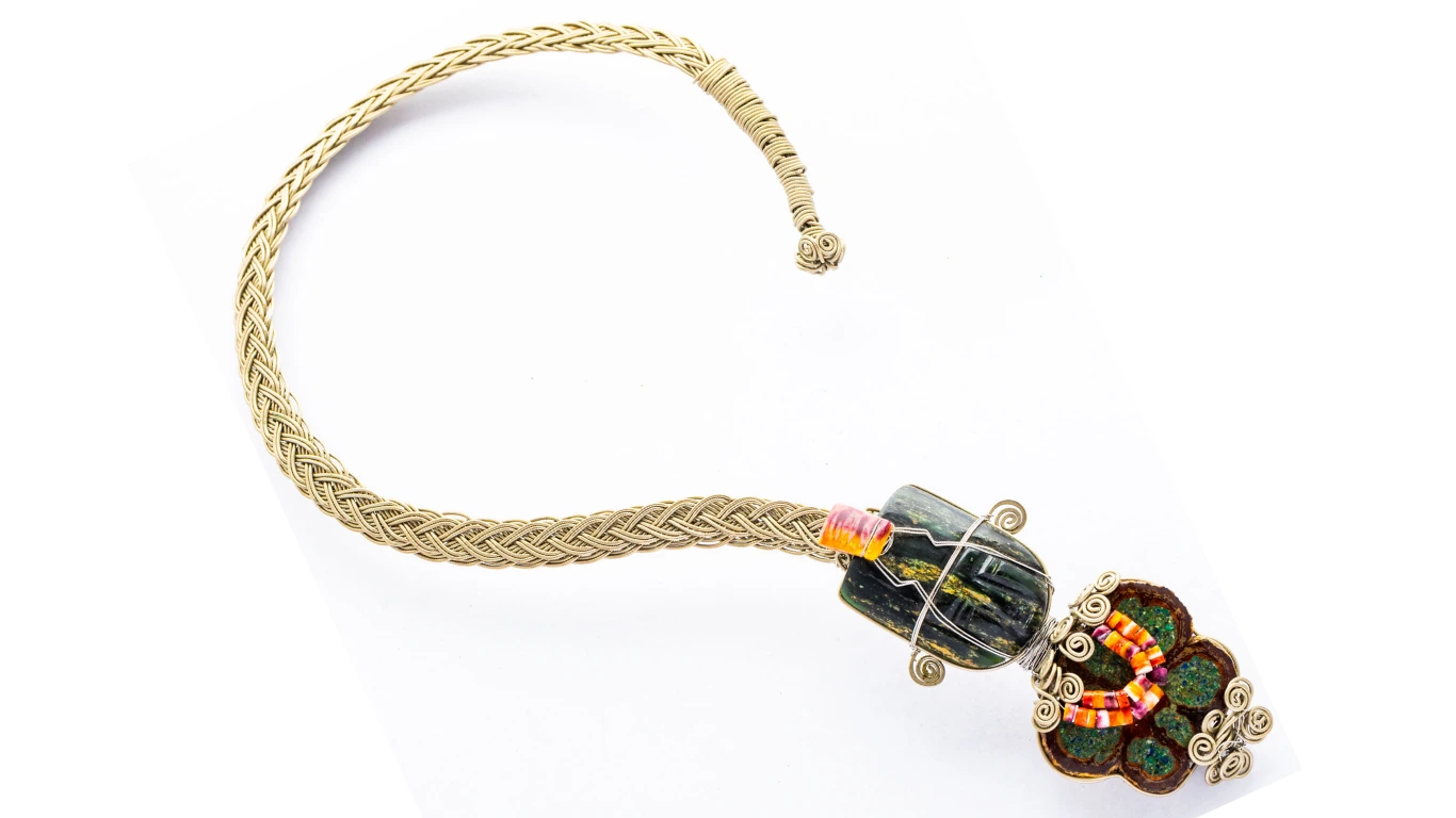 Espiral de cobre — pulsera en cobre y ojo de tigre
