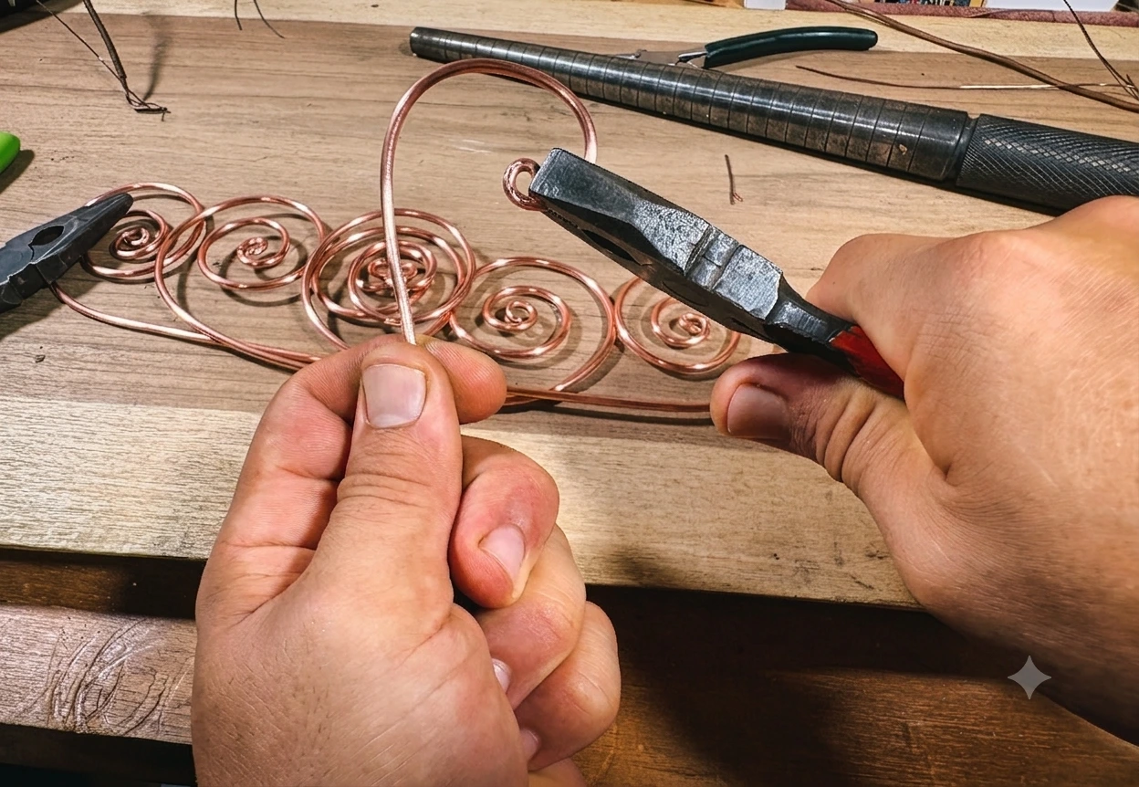 Manos trabajando el alambre