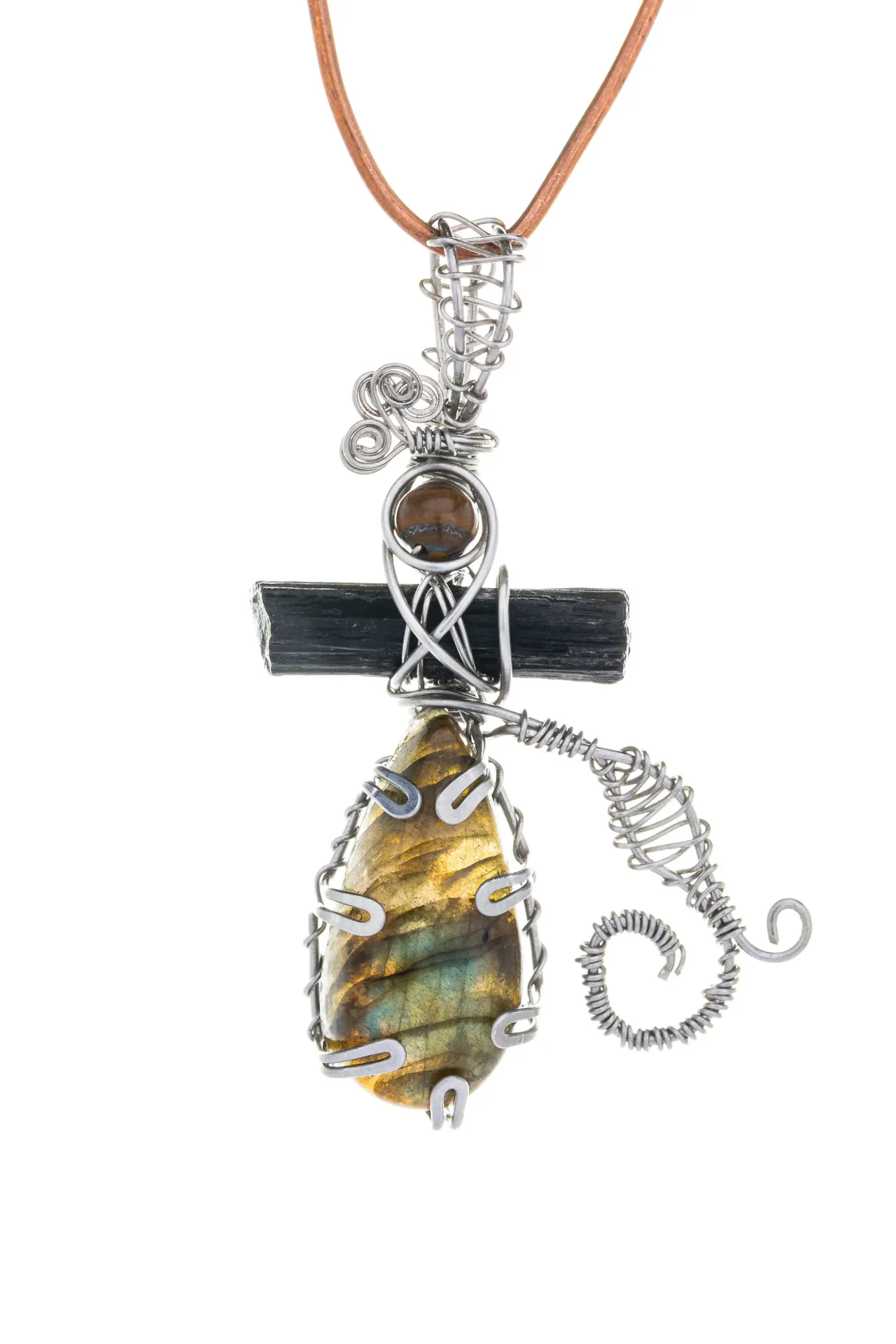 [DI-AC-MP-019] Guard Path — Labradorite, black tourmaline, and tiger's eye charm