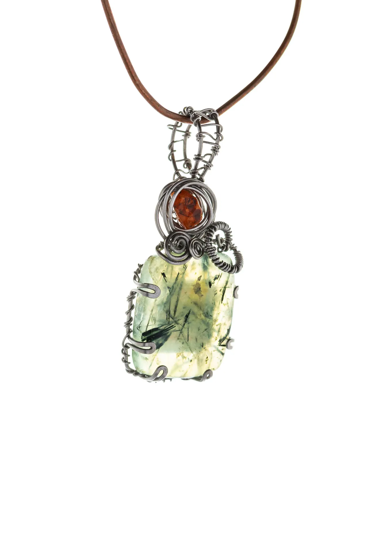 Green Dawn — Prehnite and orange agate charm