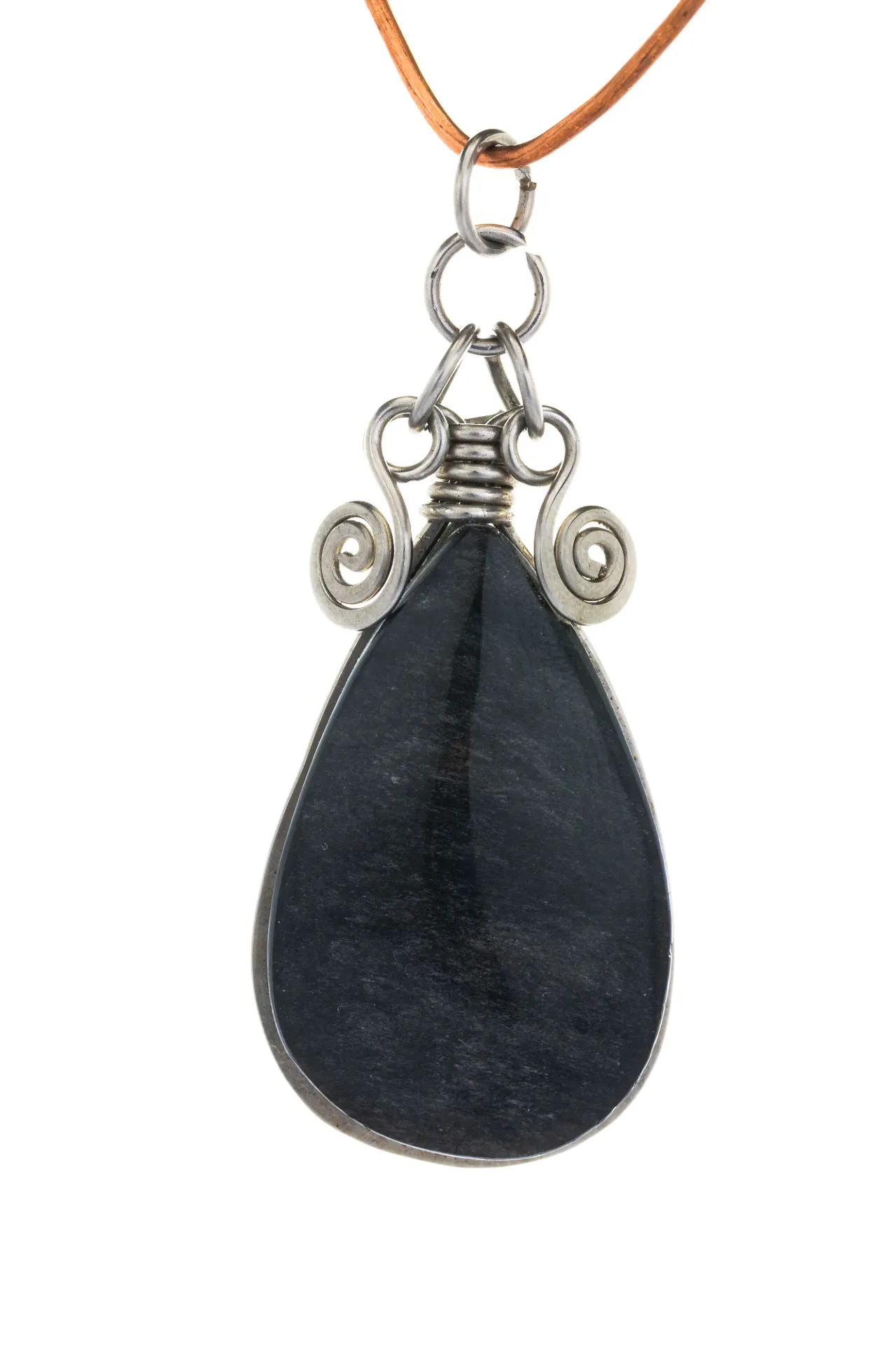 Gota de Noche — Dije de obsidiana plateada y acero inoxidable