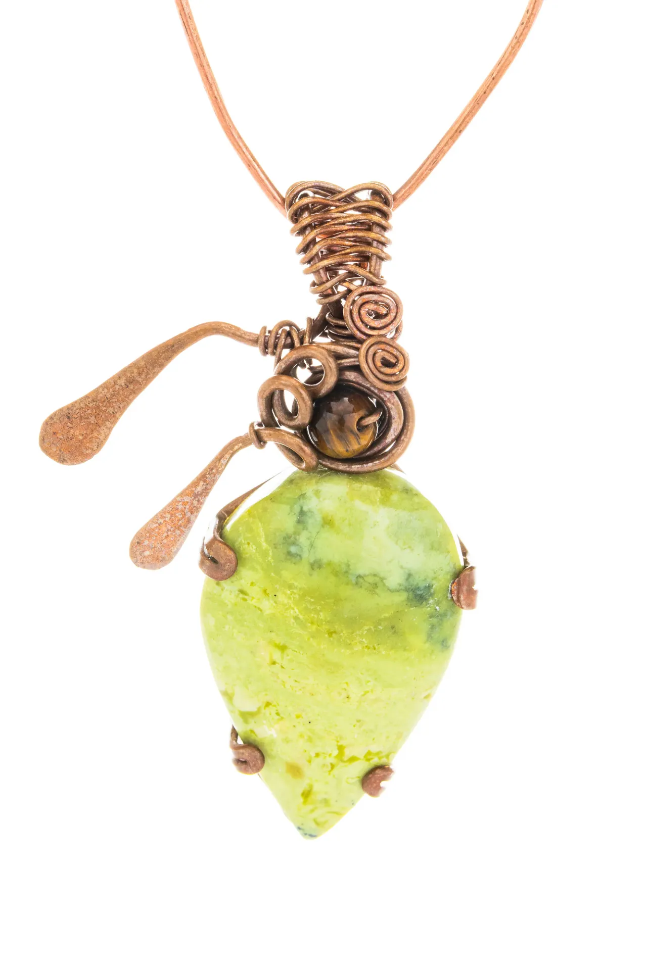 [DI-CU-SE-085] Tierra y Miel — Dije de serpentina limonita, ojo de tigre y cobre