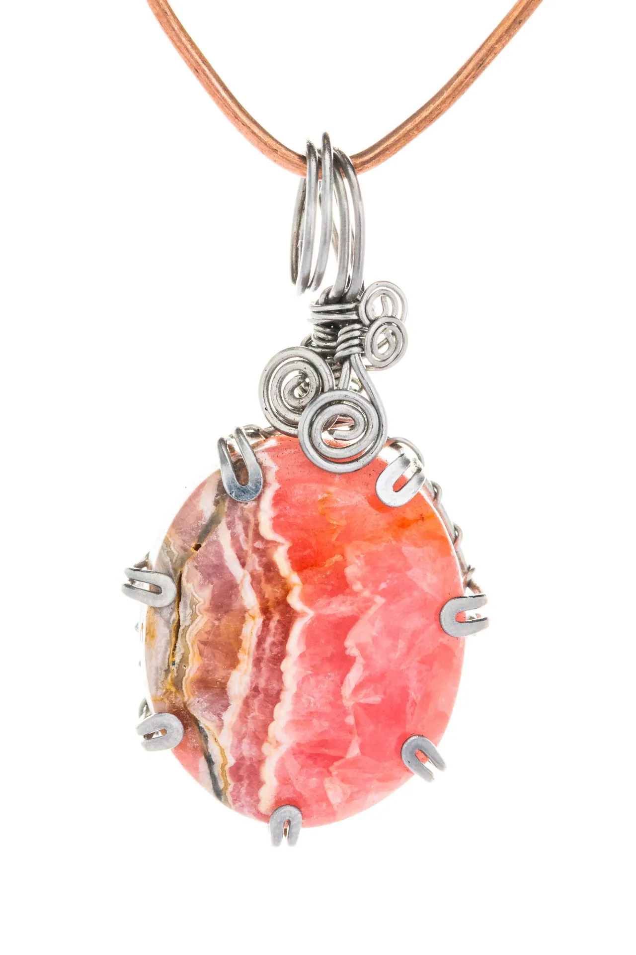 [DI-AC-RO-090] Sendero Rosa — Dije de rodocrosita y acero inoxidable
